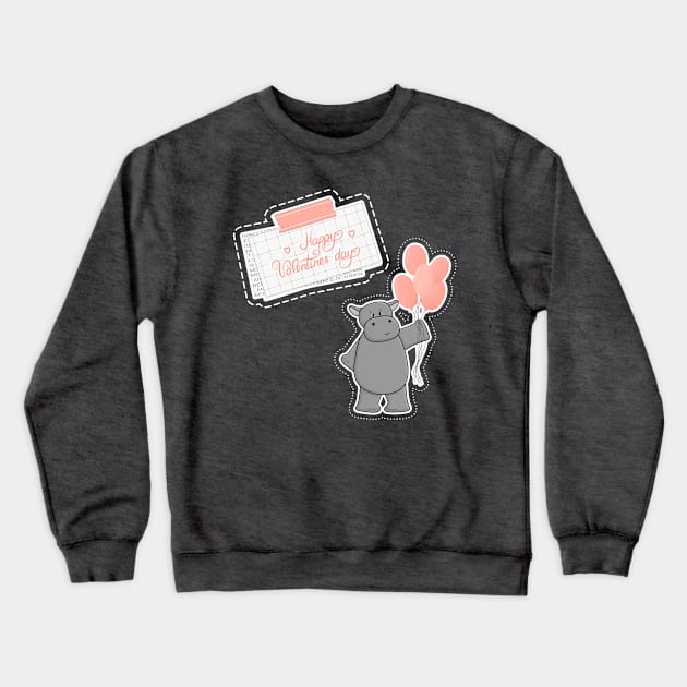 Cute hippo with balloons and Happy Valentines day text Crewneck Sweatshirt by essskina